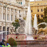 Buy canvas prints of Cybele Chariot Lions Statue Fountain Plaza de Cibeles Madrid Spain by William Perry