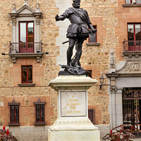 Buy canvas prints of Admiral Bazan Statue Plaza de la Villa Madrid Spain by William Perry