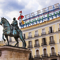 Buy canvas prints of King Carlos III Equestrian Statue Puerta del Sol Madrid Spain by William Perry