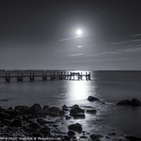 Buy canvas prints of Black and White Moon Night Pier Padanaram Dartmouth Massachusetts by William Perry