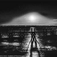 Buy canvas prints of Black White Moon Night Pier Padanaram Dartmouth Massachusetts by William Perry