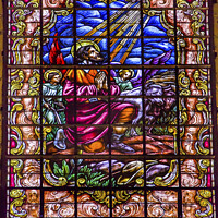 Buy canvas prints of Stained Glass Jesus Basilica Santa Iglesia Collegiata de San Isidro Madrid Spain by William Perry