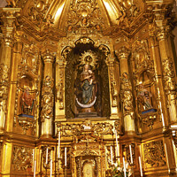Buy canvas prints of Basilica Golden Altar Mary Jesus Statue Santa Iglesia Collegiata de San Isidro Madrid Spain by William Perry