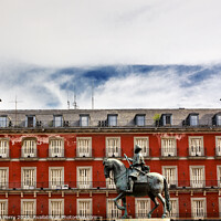 Buy canvas prints of King Philip III Equestrian Statue Plaza Mayor Cityscape Madrid Spain by William Perry