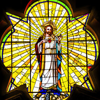 Buy canvas prints of Jesus Sacred Heart Stained Glass La Compania Church Puebla Mexico by William Perry