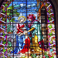 Buy canvas prints of Visitation Mary Elizabeth Stained Glass San Francisco Grande Madrid Spain by William Perry