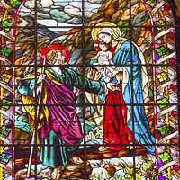 Buy canvas prints of Mary Jesus Stained Glass San Francisco el Grande Madrid Spain by William Perry