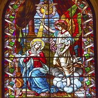 Buy canvas prints of Annunciation Stained Glass San Francisco el Grande Madrid Spain by William Perry