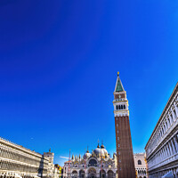 Buy canvas prints of Campanile Bell Tower Sun Saint Mark's Square Piazza Venice Italy by William Perry