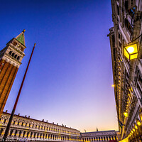 Buy canvas prints of Evening Lights Campanile Bell Tower Saint Mark's Square Piazza Venice Italy by William Perry
