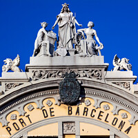 Buy canvas prints of Port Authority Building Statues Barcelona Spain by William Perry