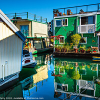 Buy canvas prints of Green Brown Houseboats Victoria Canada by William Perry