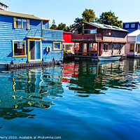 Buy canvas prints of Blue Red  Brown Houseboats Victoria Canada by William Perry