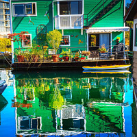 Buy canvas prints of Green Houseboat Victoria Canada by William Perry