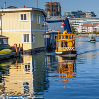 Buy canvas prints of Water Taxis Blue Houseboats Victoria Canada by William Perry