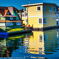 Buy canvas prints of Yellow Brown Houseboats Victoria Canada by William Perry