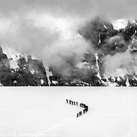 Buy canvas prints of Black and White Showshoers Hikers Snow Mountains Damoy Point Ant by William Perry