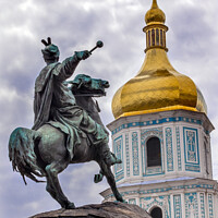 Buy canvas prints of Bogdan Khmelnitsky Statue Saint Sophia Sofiyskaya Square Kiev Uk by William Perry
