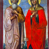 Buy canvas prints of Saint Barbara Saint Andrew Painting Mikhaylovsky Church Kiev Ukr by William Perry