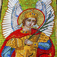 Buy canvas prints of Saint Miichael Angel Mosaic Lavra Cathedral Kiev Ukraine by William Perry