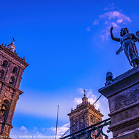 Buy canvas prints of Towers Facade Angels Outside Sunset Puebla Cathedral Mexico by William Perry