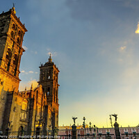 Buy canvas prints of Facade Angels Outside Sunset Puebla Cathedral Mexico by William Perry