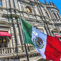 Buy canvas prints of Mexican Flag Major Shopping Street Zocalo Puebla Mexico by William Perry