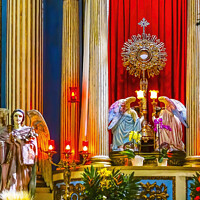 Buy canvas prints of Colorful Angels Altar Church of Immaculate Concepcton Puebla Mex by William Perry