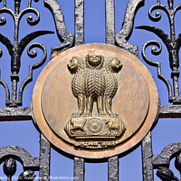 Buy canvas prints of Indian Three Lions Emblem Rashtrapati Bhavan The Iron Gates Offic by William Perry