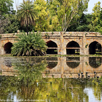 Buy canvas prints of Athpula Stone Bridge Reflection  Lodi Gardens New Delhi India by William Perry