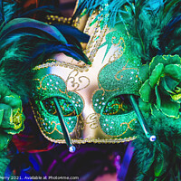 Buy canvas prints of Colorful Green Mask Feathers Mardi Gras New Orleans Louisiana by William Perry