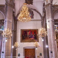 Buy canvas prints of Chandeliers Mosaics Old Basilica Guadalupe Mexico City Mexico by William Perry