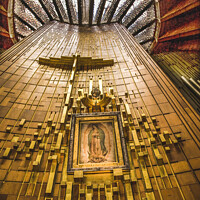Buy canvas prints of Guadalupe Painting Hanging Over Altar Mexico by William Perry