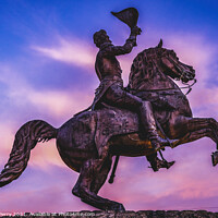 Buy canvas prints of Flag Andrew Jackson Statue Sunset New Oreleans Louisiana by William Perry