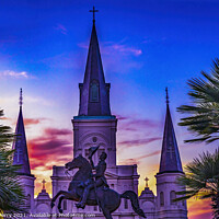 Buy canvas prints of Andrew Jackson Statue St Louis Cathedral Sunset New Orleans Loui by William Perry