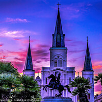 Buy canvas prints of Sunset Andrew Jackson Statue St Louis Cathedral New Orleans Loui by William Perry