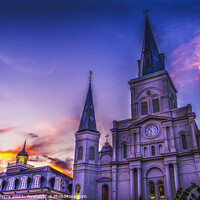 Buy canvas prints of Sunset Saint Louis Cathedral Cabildo New Orleans Louisiana by William Perry