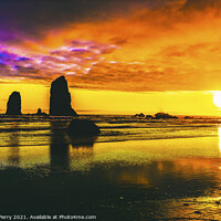 Buy canvas prints of Colorful Sunset Haystack Rock Sea Stacks Canon Beach Oregon by William Perry