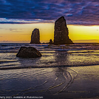 Buy canvas prints of Colorful Sunset Sea Stacks Canon Beach Oregon by William Perry