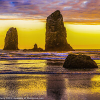 Buy canvas prints of Colorful Sunset Sea Stacks Canon Beach Oregon by William Perry