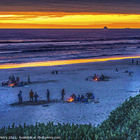 Buy canvas prints of Colorful Sunset Bonfires Beach Tourists Canon Beach Oregon by William Perry