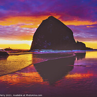 Buy canvas prints of Colorful Sunset Haystack Rock Canon Beach Oregon by William Perry