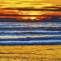 Buy canvas prints of Colorful Sunset Ocean Red Blue Waves Canon Beach Oregon by William Perry