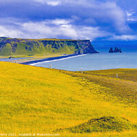 Buy canvas prints of Green Cliff Dyrholaey Park Reynisfjara Black Sand Beach Iceland by William Perry