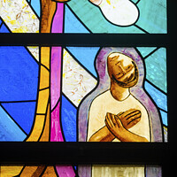 Buy canvas prints of Colorful Doubting St Thomas Stained Glass Basilica Notre Dame Ca by William Perry