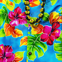Buy canvas prints of Colorful Hawaiian Red Hibiscus Blue Shirt Maui Hawaii by William Perry