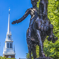 Buy canvas prints of Paul Revere Statue Old North Church Boston Massachusetts by William Perry