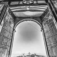 Buy canvas prints of Black White Door Our Lady of Remedies Church Cholula Mexico by William Perry