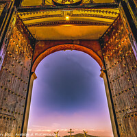 Buy canvas prints of Colorful Sunset Door Our Lady of Remedies Church Cholula Mexico by William Perry