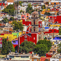 Buy canvas prints of Overlook Colorful Red Church Cityscape Cholula Mexico by William Perry